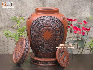 Chum gốm ngâm rượu đắp nổi Liên Hoa Ngư cao cấp, 150 lít