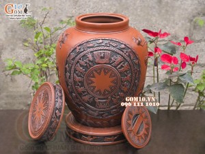 Chum gốm ngâm rượu đắp nổi Liên Hoa Ngư cao cấp, 150 lít