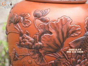 Chum gốm ngâm rượu đắp nổi Liên Hoa Ngư cao cấp, 150 lít