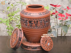 Chum gốm ngâm rượu Đông Sơn khắc Hươu cao cấp, 30 lít