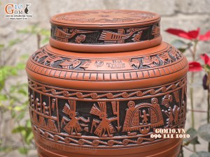 Chum gốm ngâm rượu Đông Sơn khắc Hươu cao cấp, 30 lít