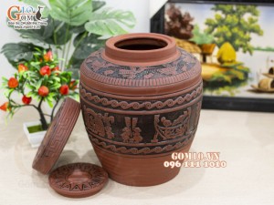 Chum gốm ngâm rượu khắc họa tiết Trống Đồng 10L