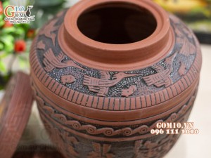 Chum gốm ngâm rượu khắc họa tiết Trống Đồng 10L
