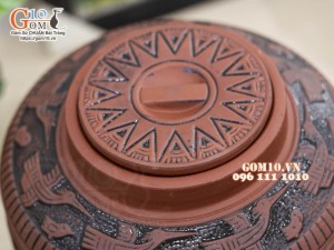 Chum gốm ngâm rượu khắc họa tiết Trống Đồng 10L