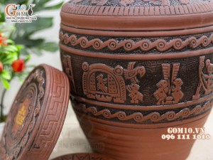 Chum gốm ngâm rượu khắc họa tiết Trống Đồng 10L