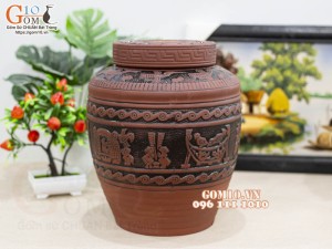 Chum gốm ngâm rượu khắc họa tiết Trống Đồng 10L