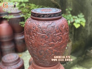 Chum gốm ngâm rượu khắc nổi Cửu Ngư Quần Hội, 50 Lít