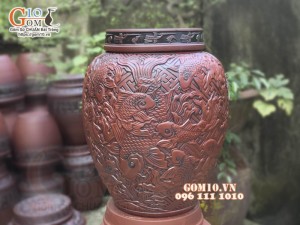 Chum gốm ngâm rượu khắc nổi Cửu Ngư Quần Hội, 50 Lít