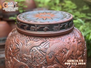 Chum gốm ngâm rượu khắc nổi Cửu Ngư Quần Hội, 50 Lít
