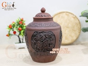 Chum gốm đựng rượu khắc Tứ Linh 5L