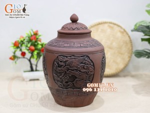 Chum gốm đựng rượu khắc Tứ Linh 5L