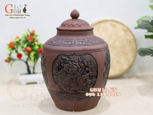 Chum gốm đựng rượu khắc Tứ Linh 5L