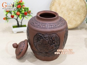Chum gốm đựng rượu khắc Tứ Linh 5L