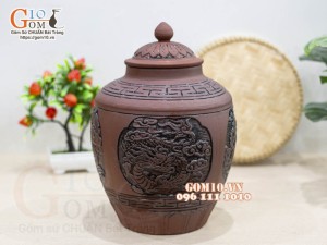 Chum gốm đựng rượu khắc Tứ Linh 5L