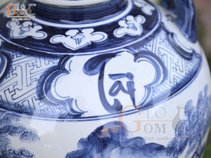 Chum gốm ngâm rượu men chàm cổ vẽ cảnh Làng Quê, 30L