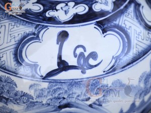 Chum gốm ngâm rượu men chàm cổ vẽ cảnh Làng Quê, 30L