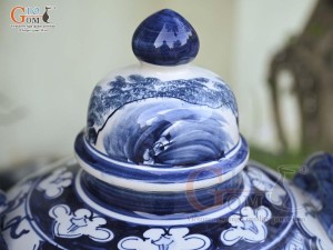 Chum gốm ngâm rượu men chàm cổ vẽ cảnh Làng Quê, 30L