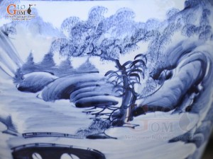 Chum gốm ngâm rượu men chàm cổ vẽ cảnh Làng Quê, 30L