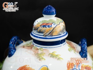 Chum gốm ngâm rượu men màu họa tiết Lã Vọng câu, 30L