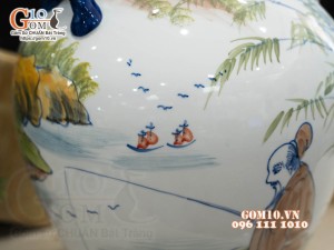 Chum gốm ngâm rượu men màu họa tiết Lã Vọng câu, 30L