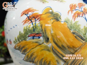 Chum gốm ngâm rượu men màu họa tiết Lã Vọng câu, 30L