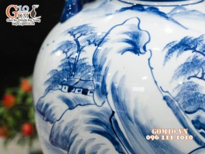 Chum gốm ngâm rượu men chàm cổ họa tiết Làng Quê 30L