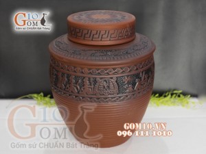 Chum gốm ngâm rượu vai vuông họa tiết Đông Sơn Âu Lạc, 50 Lít