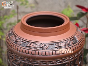 Chum gốm ngâm rượu vai vuông khắc Trống Đồng, 30 lít