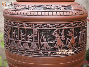 Chum gốm ngâm rượu vai vuông khắc Trống Đồng, 30 lít
