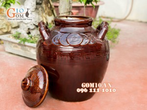 Chum gốm ngâm rượu nâu có quai, 20 Lít
