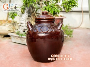 Chum gốm ngâm rượu nâu có quai, 70L