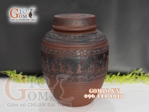 Chum gốm ngâm rượu họa tiết Đông Sơn Âu Lạc, 10 Lít