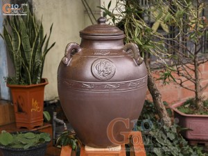 Chum sành men nâu khắc Phúc Lộc Thọ, 200L