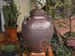 Chum sành men nâu khắc Phúc Lộc Thọ, 200L