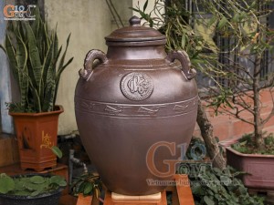 Chum sành men nâu khắc Phúc Lộc Thọ, 200L