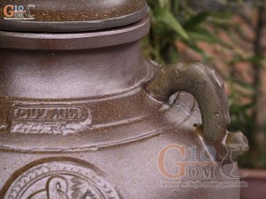 Chum sành men nâu khắc Phúc Lộc Thọ, 200L