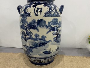 Chum sứ dáng bí men chàm vẽ cảnh Sơn Thuỷ, 30L