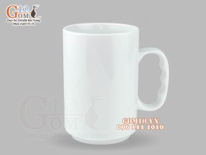 Cốc sứ dáng cao quai nắm men trắng, 450ml