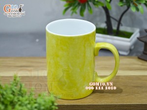 Cốc sứ quai tròn men đá màu vàng chanh 450ml
