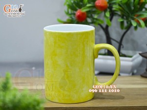 Cốc sứ quai tròn men đá màu vàng chanh 450ml
