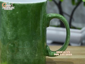 Cốc sứ quai tròn men đá màu xanh loang 450ml