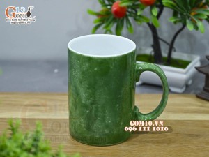 Cốc sứ quai tròn men đá màu xanh loang 450ml