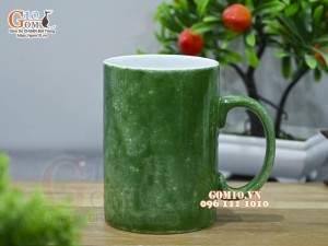 Cốc sứ quai tròn men đá màu xanh loang 450ml