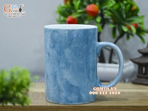 Cốc sứ quai tròn men đá màu xanh thiên thanh 450ml