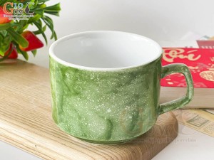Cốc cà phê quai vuông men đá màu xanh lá, 250ml