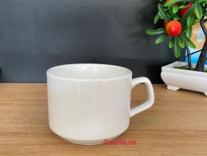 Cốc cà phê quai vuông men trắng cao cấp, 250ml