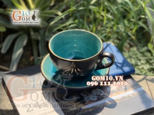Cốc cà phê men thủy tinh khắc trúc 