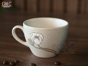 Cốc capu men kem tấm vẽ Bạch Liên