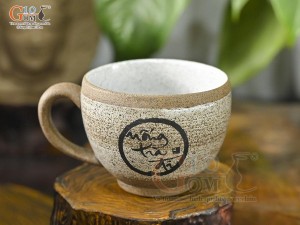 Cốc capuchino thư pháp gốm hồng sa 