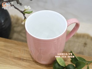 Cốc sứ có quai dáng bầu màu hồng lòng trắng, 8cm